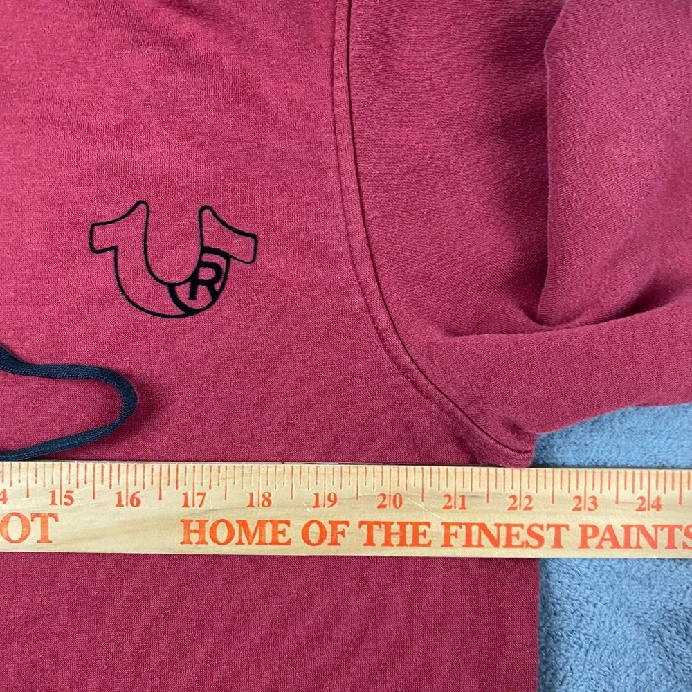 True Religion Men's XL Zip-Up Hoodie Maroon Buddha Horseshoe Graphic Sweatshirt